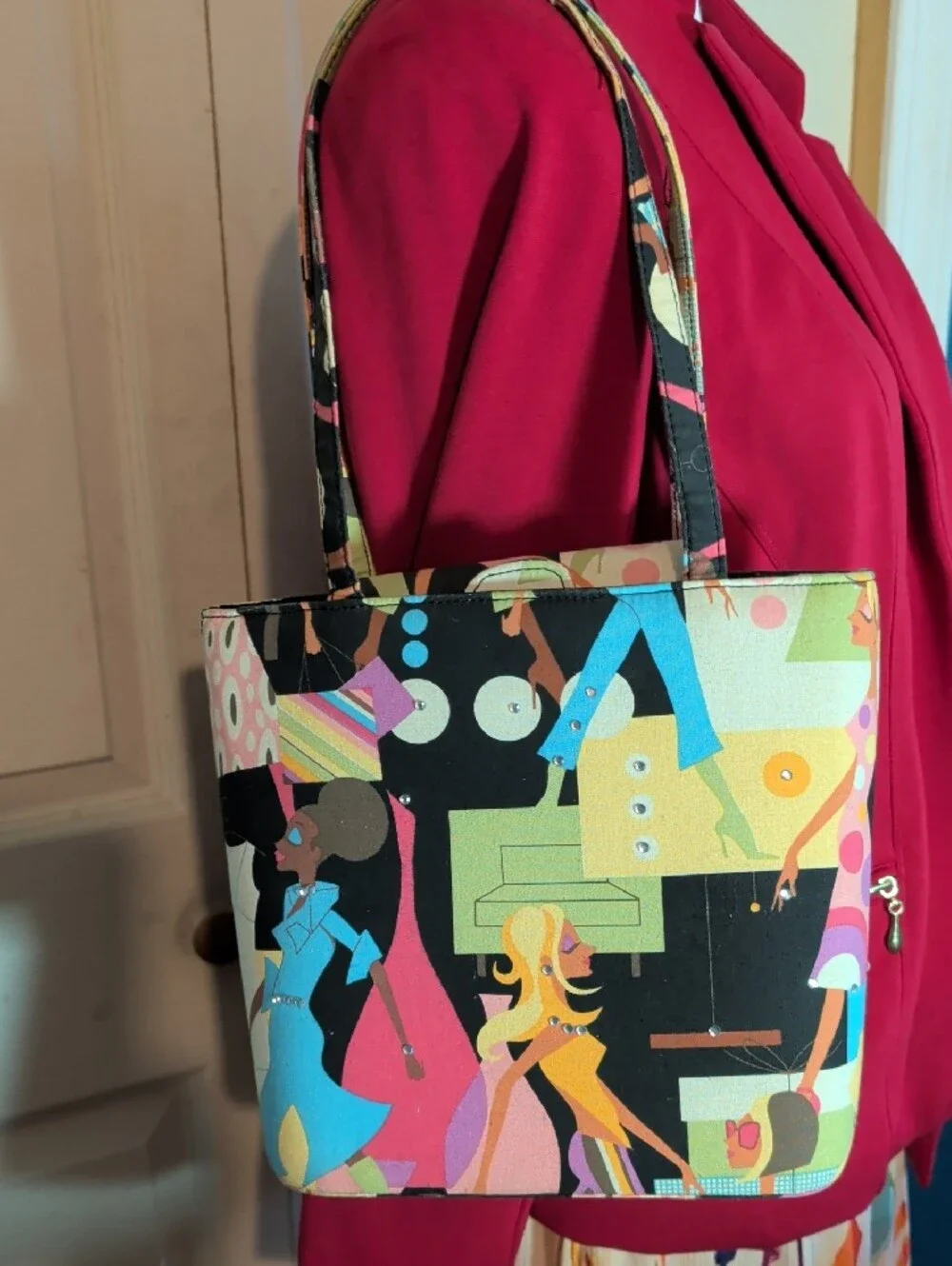 Sydney Love Multi-Color Graphic Tote in Black, Pink, Yellow, Blue & Green